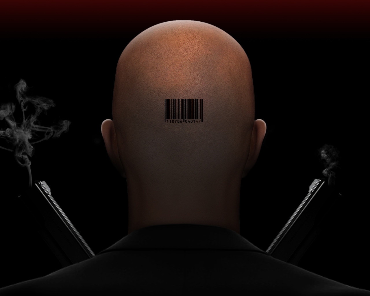 download. weapons, guns, head, barcode, bald, Hitman, black background, bar...