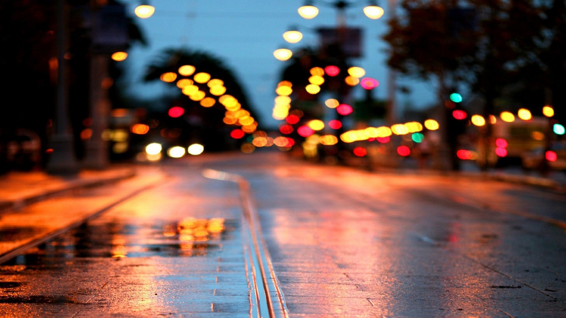 Download wallpaper road, wet, macro, the city, lights, glare, rain,  Wallpaper, street, puddle, lights, 1920x1080, section city in resolution  1920x1080