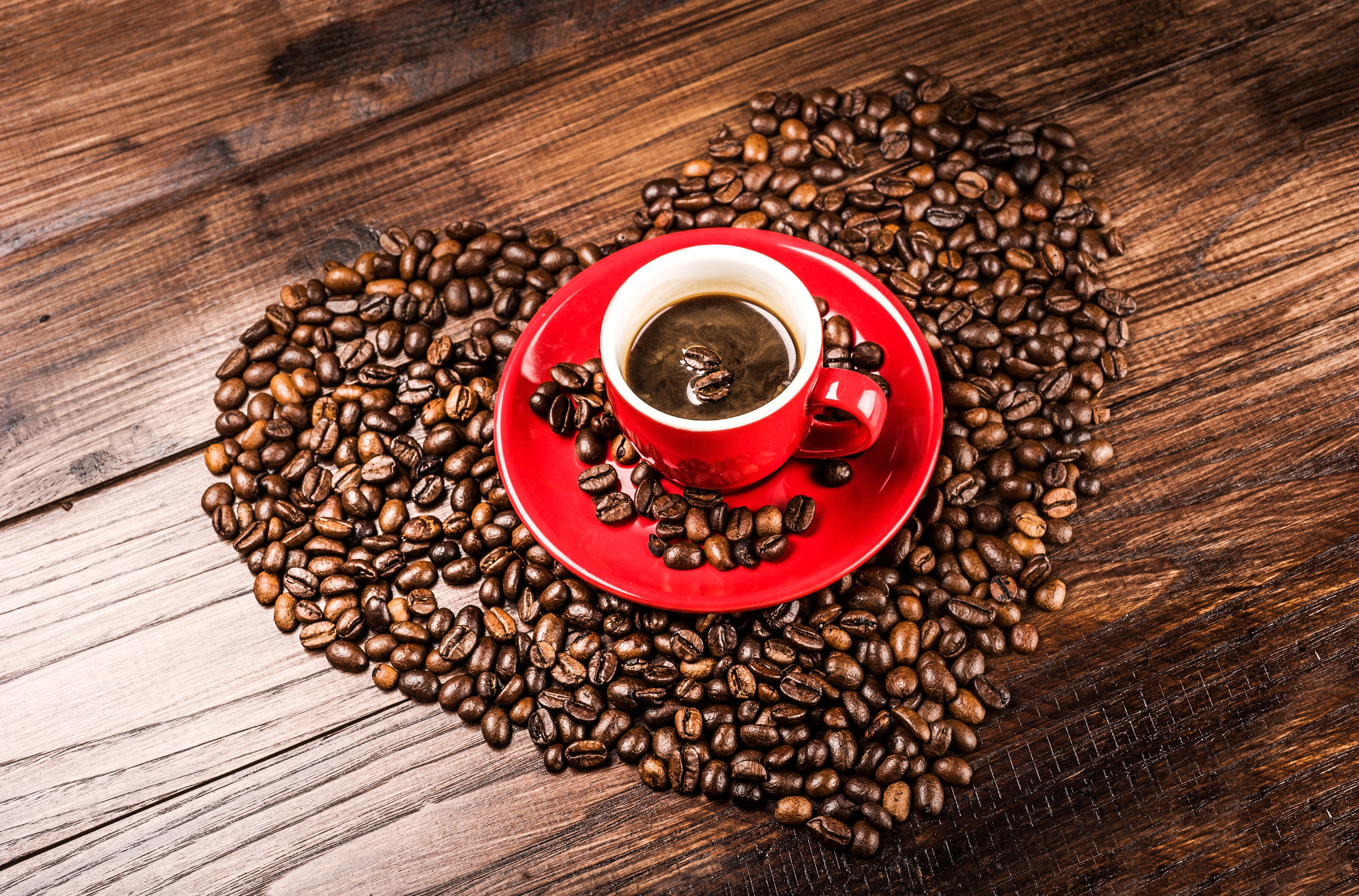 Download wallpaper heart, coffee, grain, Cup, red, saucer, section miscella...