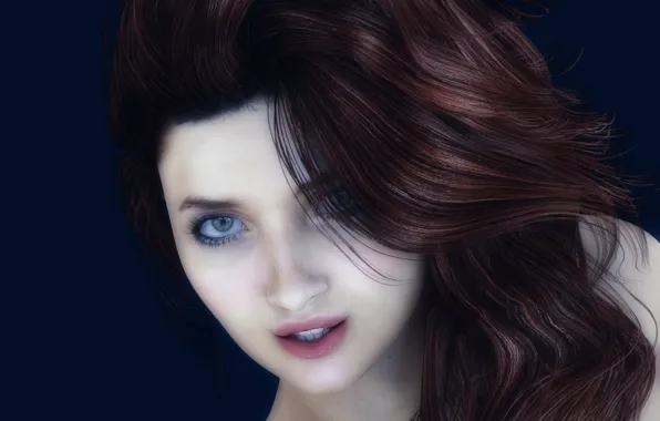 Picture look, girl, face, rendering, background, hair, freckles, red