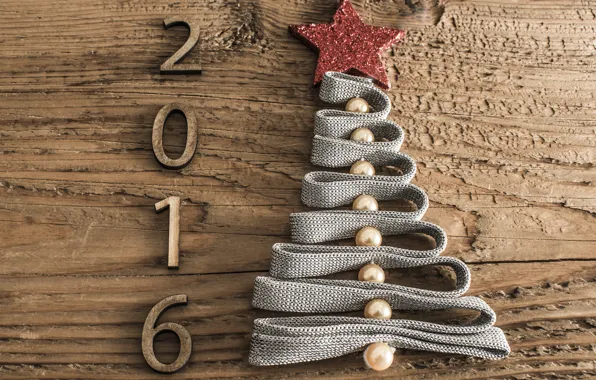 Picture tree, holiday, star, tree, new year, figures, tape, tree, herringbone, beads, date, wooden, 2016, Wallpaper …