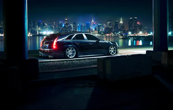 Picture Cadillac, City, CTS, Car, Black, Tuning, Vossen, Wheels, Rear, CV7