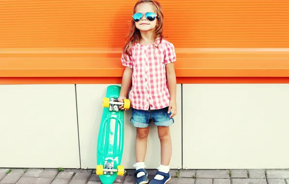 Picture summer, glasses, girl, Skateboard, skateboard, child, Little girls