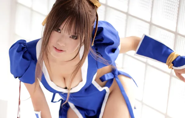 Picture girl, blue, brunette, costume, Asian, cosplay