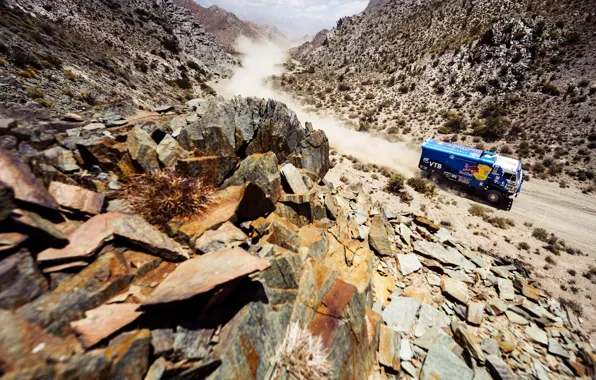 Picture Mountains, Blue, Dust, Sport, Machine, Speed, Stones, Truck, Race, Gorge, Kamaz, Rally, Dakar, KAMAZ, 2014