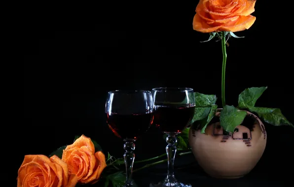 Picture mood, wine, roses, glasses