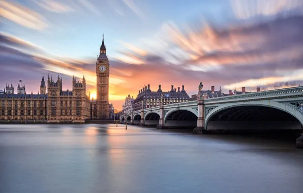 Picture the sky, clouds, bridge, the city, river, England, London, excerpt, UK, Big Ben, Westminster