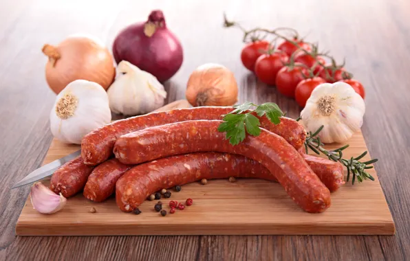 Picture Tomatoes, Sausage, Onion, Garlic, Meat products