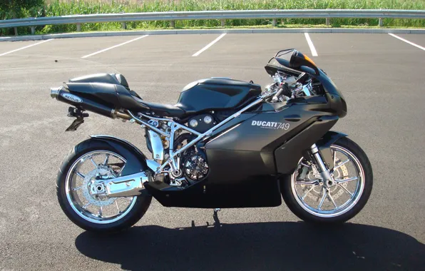 Picture black, motorcycle, Parking, black, side view, bike, ducati, Ducati, bump, supersport, 749