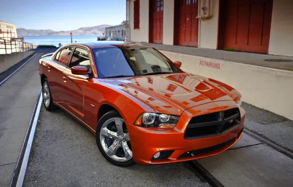 Picture Auto, Dodge, Orange, The hood, Dodge, charger, The front