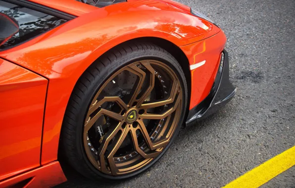 Picture Lamborghini, wheel, orange, Aventador