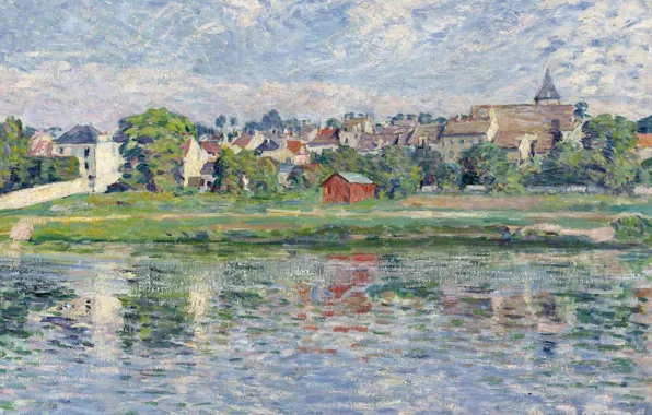 Picture landscape, the city, river, home, picture, Henri Lebacq, Lagny, the Banks of the Marne