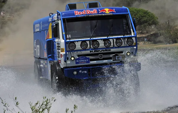 Picture Water, Blue, Machine, Squirt, Lights, Red Bull, KAMAZ, Rally, KAMAZ, Dakar, Dakar, The front