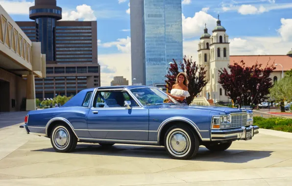 Picture girl, the city, background, Dodge, Coupe, the front, 1979, Diplomat, Medallion