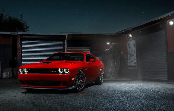 Picture Muscle, Dodge, Challenger, Red, Car, Front, Hellcat, SRT