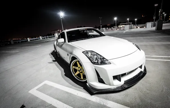 Picture white, night, tuning, Parking, Nissan, white, Nissan, 350Z