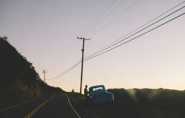 Picture road, the sky, Chevrolet, male, twilight, power line, Pick Up