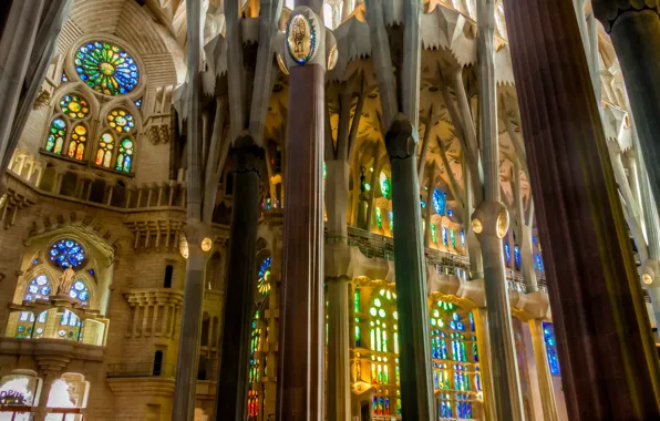 Picture columns, stained glass, Spain, religion, Barcelona, The Sagrada Familia