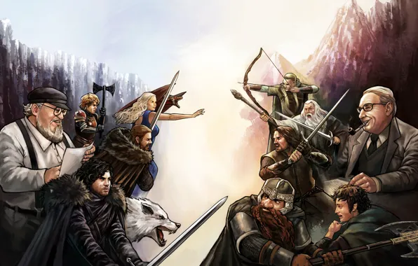 Picture dragon, elf, wolf, MAG, dwarf, art, Daenerys Targaryen, Aragorn, Gandalf, Gimli, Legolas, Jon Snow, Lord …