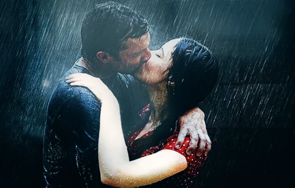 Picture rain, kiss, pair, kiss