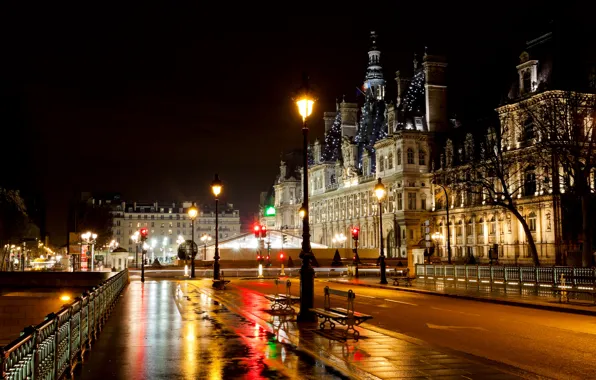 Picture road, light, night, bridge, the city, lights, street, France, Paris, lights, Paris, benches, France, benches, …