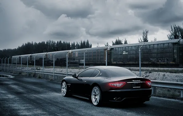 Picture the sky, black, tuning, the fence, train, sports car, maserati, gran turismo, drives, rear view, …