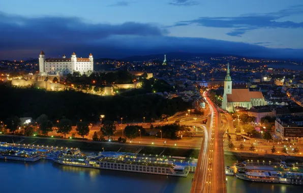 Picture lights, twilight, Slovakia, Bratislava