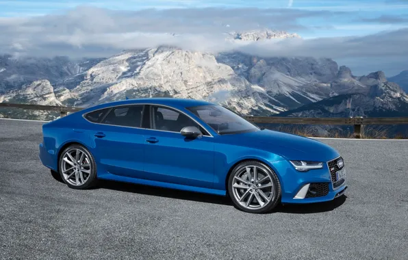 Picture the sky, mountains, blue, background, Audi, Audi, Performance, Sportback, RS7