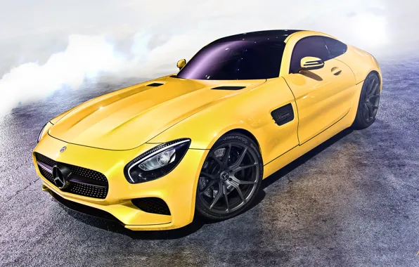 Picture car, yellow, mercedes, amg