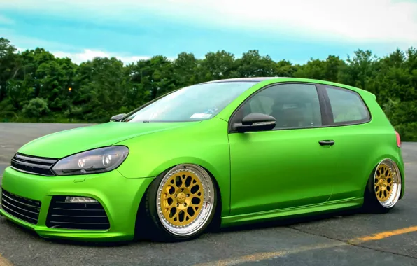 Wallpaper green, volkswagen, golf, tuning, germany, low, stance, sparco ...