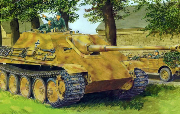 Wallpaper war, art, painting, tank, ww2, Jagdpanther Sd.Car.173 Ausf.G1 ...