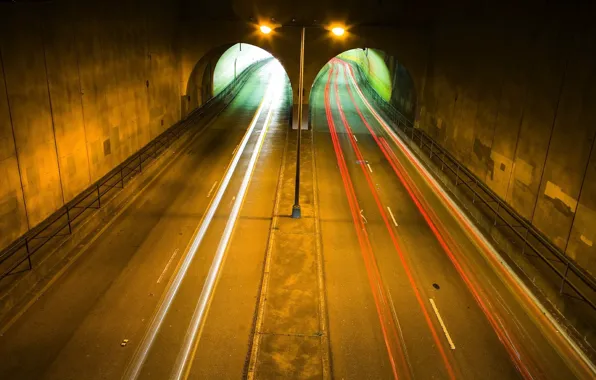 Picture road, lights, the tunnel