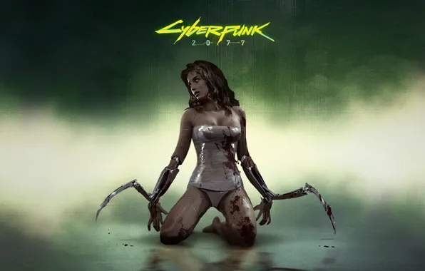 Picture girl, blood, blade, cyborg, CD Projekt RED, Cyberpunk 2077