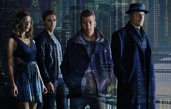 Picture actors, poster, Jesse Eisenberg, Dave Franco, Woody Harrelson, Jesse Eisenberg, Woody Harrelson, Dave Franco, Lizzy …