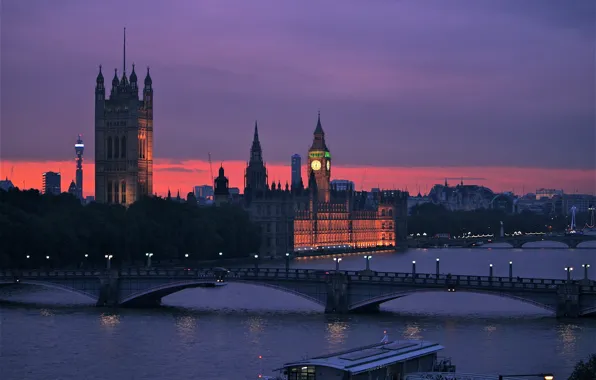 Picture the sky, sunset, bridge, river, England, London, the evening, UK, Thames, architecture, river, bridge, capital, …