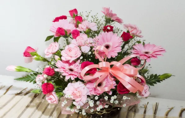 Picture flowers, basket, bouquet, tape, gerbera