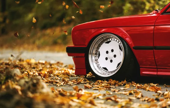Picture road, autumn, leaves, BMW, E30