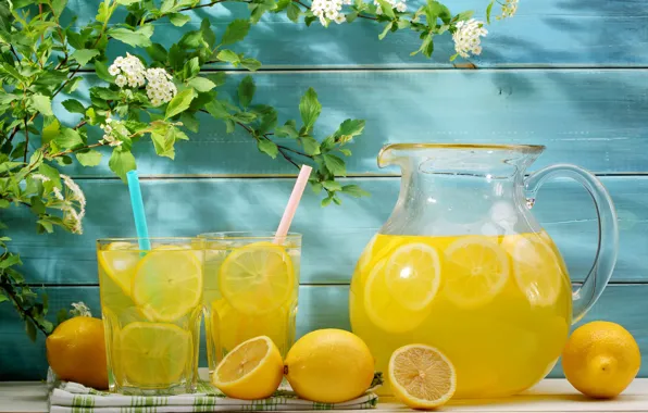 Picture summer, flowers, drink, fresh, lemons, lemonade, lemons, lemonade