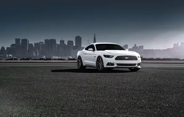 Picture Mustang, Ford, Muscle, Car, Front, White, Vossen, Wheels, 2015