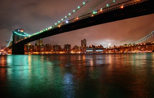 Picture night, city, the city, lights, new York, night, new york, Brooklyn bridge, brooklyn bridge
