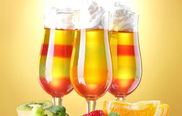 Picture orange, kiwi, glasses, strawberry, fruit, cocktails