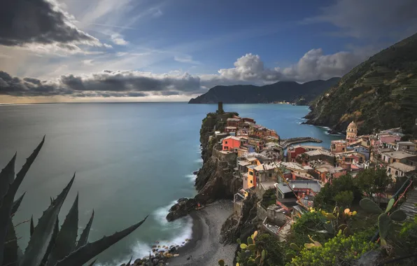 Picture sea, mountains, coast, building, Italy, Italy, The Ligurian sea, Vernazza, Vernazza, Cinque Terre, Cinque Terre, …