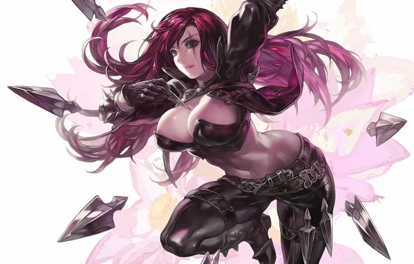 Picture girl, pose, weapons, art, knives, league of legends, katarina, omegaboost, aoin