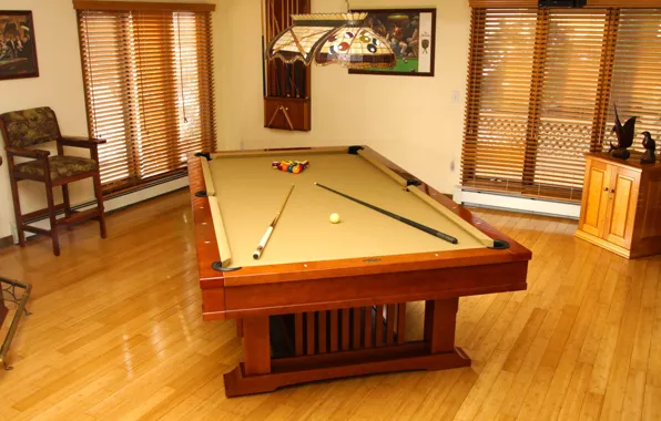 Picture design, style, table, room, tree, balls, the game, interior, Billiards, wooden, apartment