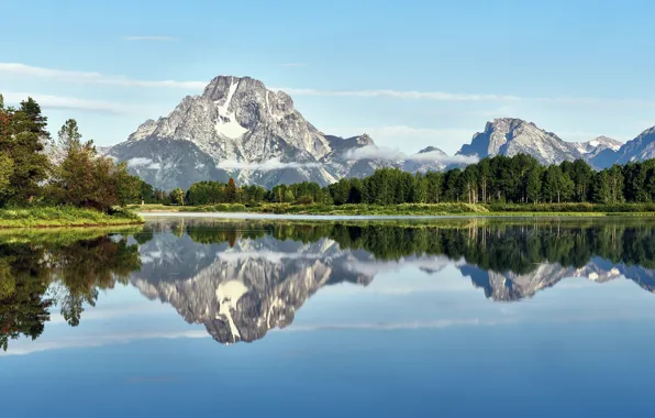 Picture forest, trees, landscape, mountains, lake, reflection, Grand Teton National Park