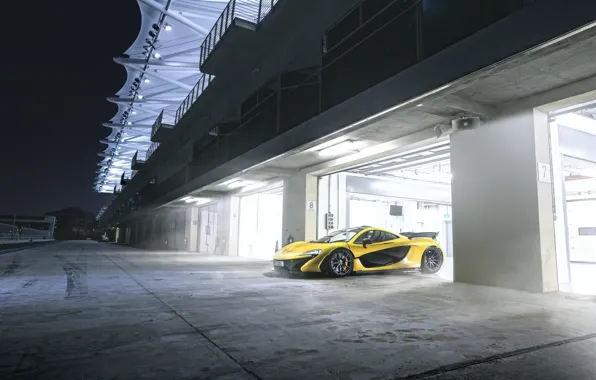 Picture Yellow, Supercar, Garage, Track, McLaren P1, Yas Marina Circuit