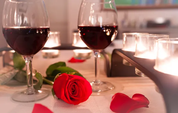 Picture love, gift, wine, roses, glasses, love, heart, romantic, Valentine's Day