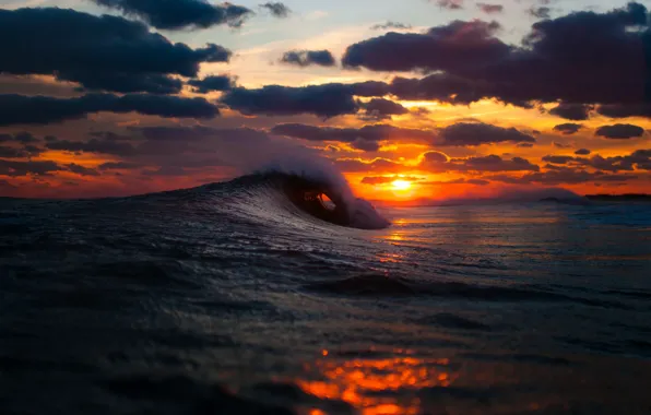 Picture winter, sea, wave, the sky, the sun, clouds, sunset, the ocean, Benny Crum photography