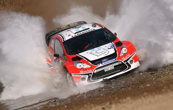 Picture Ford, Water, Red, Auto, Sport, Machine, Speed, Race, Squirt, WRC, the front, Rally, Fiesta