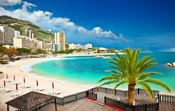 Picture sand, sea, beach, clouds, mountains, Palma, shore, home, Monaco, Monte Carlo